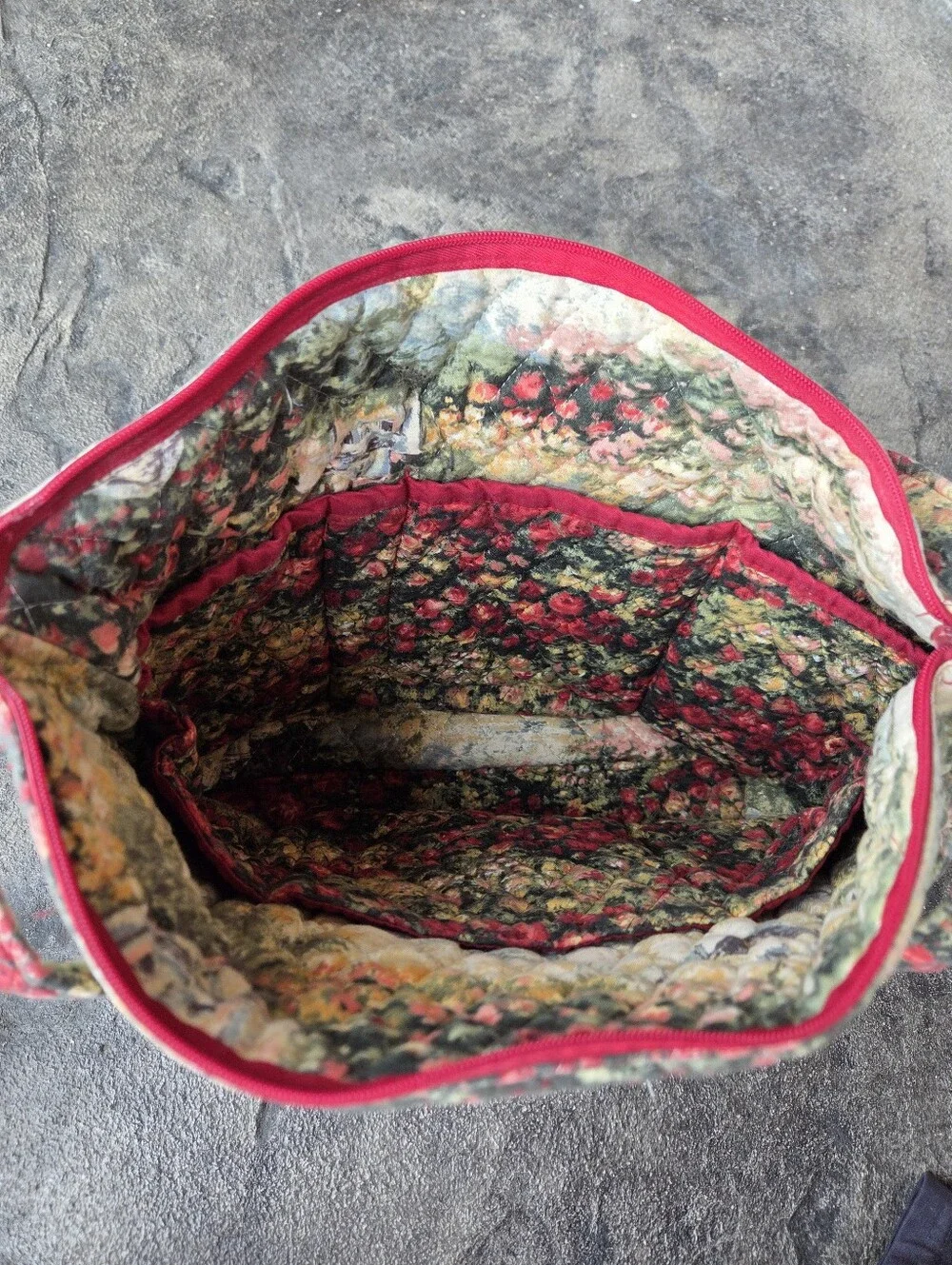 Quilted Floral Tote Bag With Zippered Pouch in Multicolor Handmade